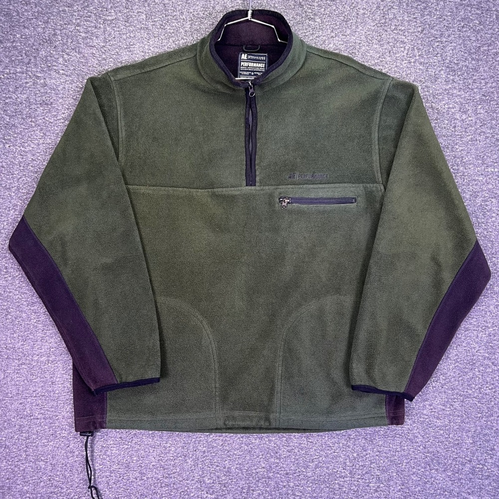 American Eagle Performance Fleece Pullover Mens Large Green Quarter Zip Hiking